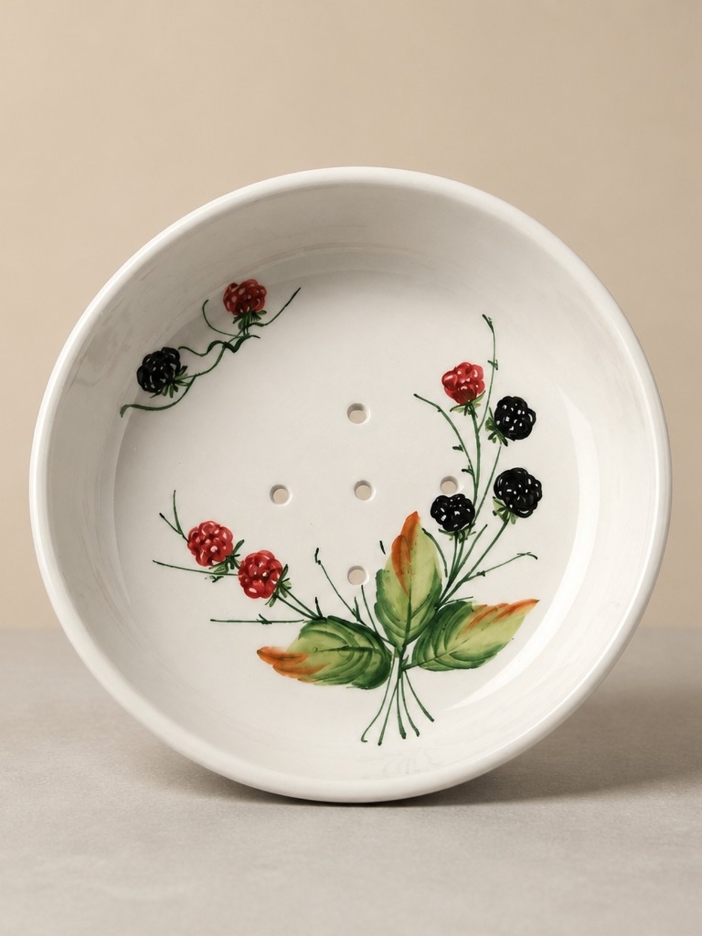 Vintage Ceramic Berry Colander with Hand-Painted Design